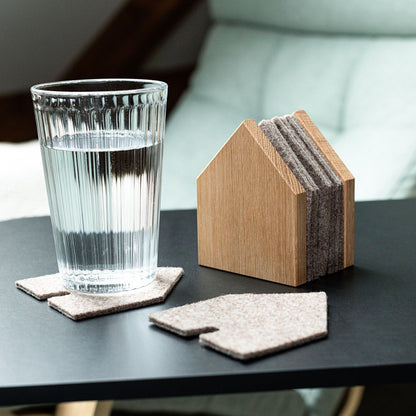 Glasuntersetzer 'Gasthaus' | 8 Stück | Anthrazit | Eiche, recycelter PET-Filz | B 7 x T 9 x H 11,5 cm