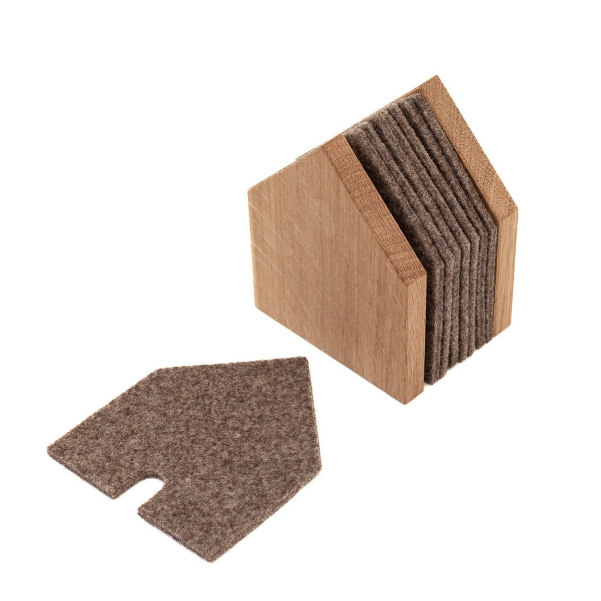 Glasuntersetzer 'Gasthaus' | 8 Stück | Anthrazit | Eiche, recycelter PET-Filz | B 7 x T 9 x H 11,5 cm