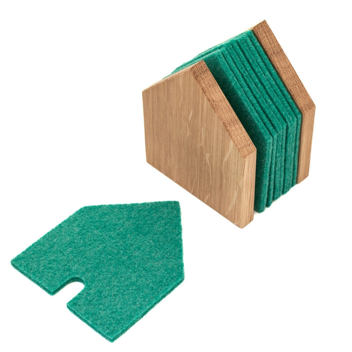 Glasuntersetzer 'Gasthaus' | 8 Stück | Anthrazit | Eiche, recycelter PET-Filz | B 7 x T 9 x H 11,5 cm