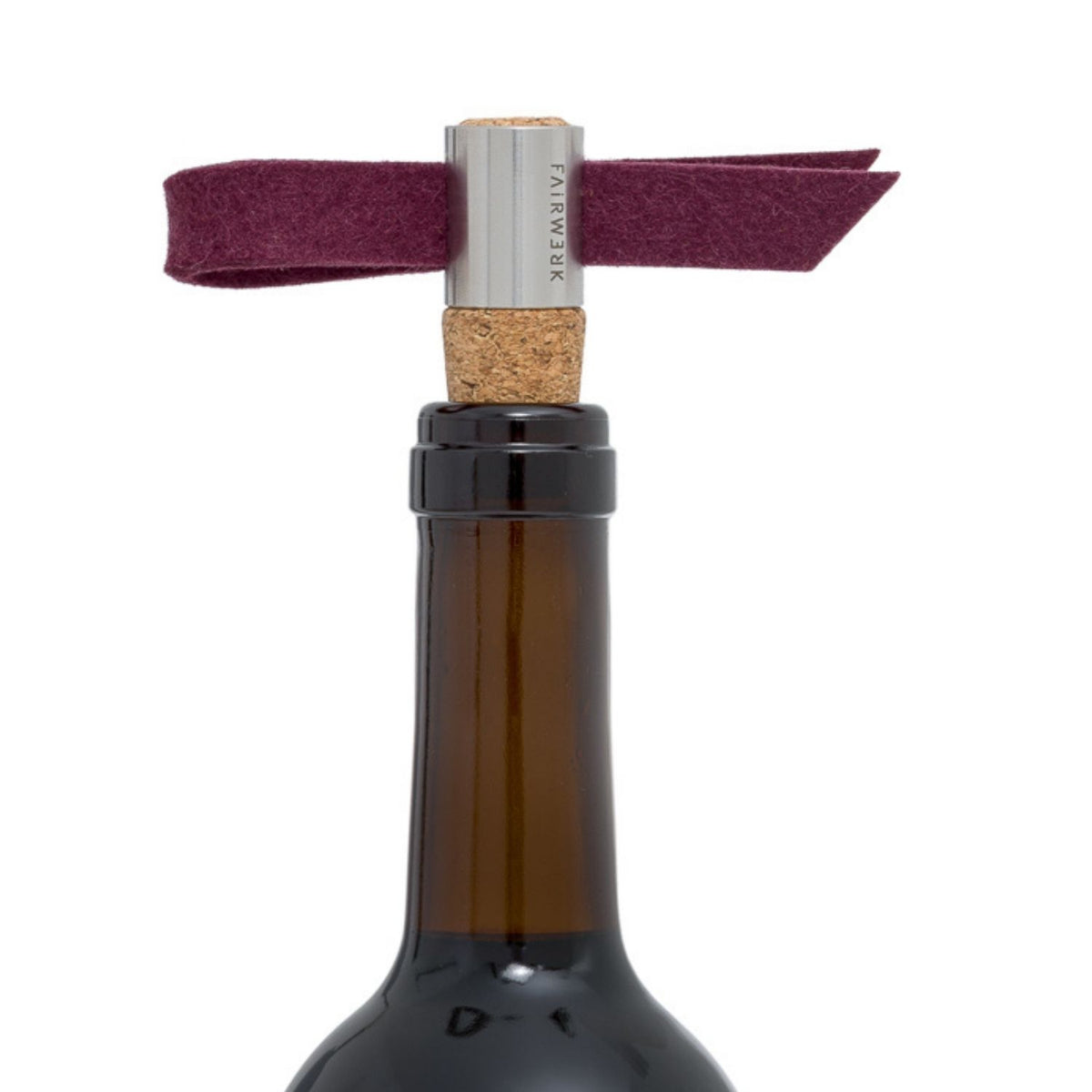 Weinstöpsel + 2 Tropfenfänger | Anthrazit/Aubergine | Kork, Filz, Edelstahl | B 10 x H 5 cm