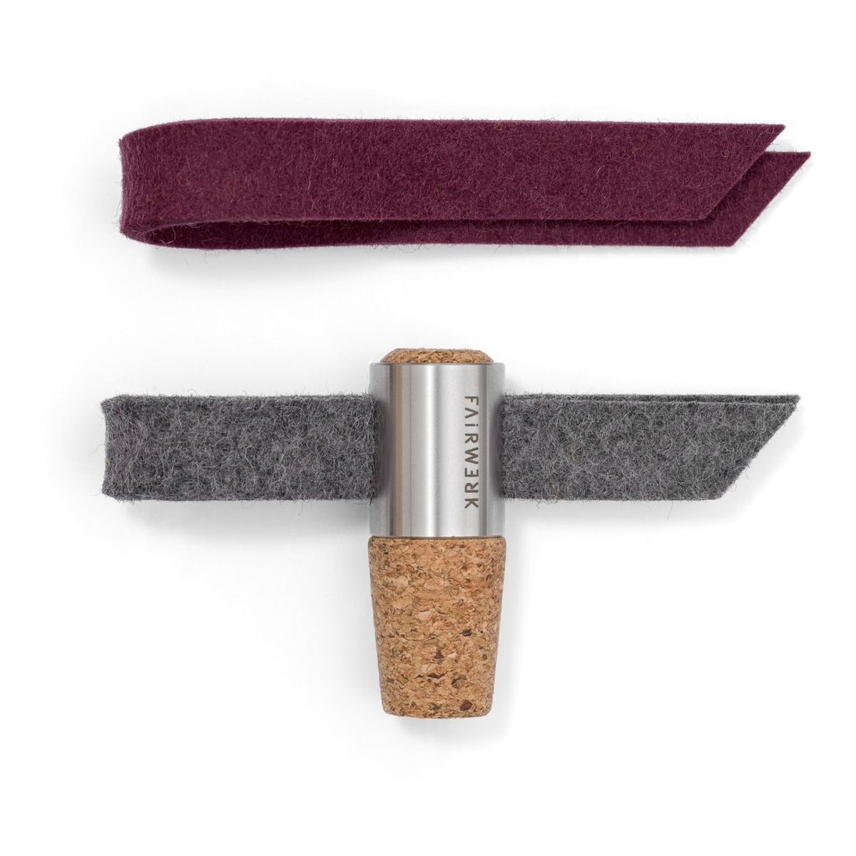 Weinstöpsel + 2 Tropfenfänger | Anthrazit/Aubergine | Kork, Filz, Edelstahl | B 10 x H 5 cm