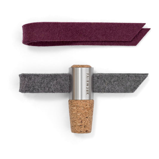 Weinstöpsel + 2 Tropfenfänger | Anthrazit/Aubergine | Kork, Filz, Edelstahl | B 10 x H 5 cm