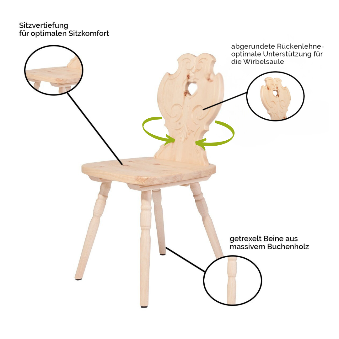 Bauernstuhl aus Zirbenholz - rustikaler Stuhl in Handwerk aus Südtirol 'Sitwell Native'