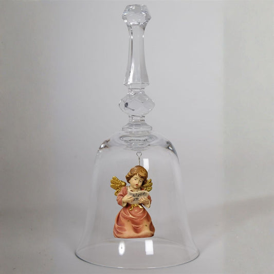 Kristallglocke 'Glockenengel Noten' | DM 9,5 x 18 cm | Glasglocke | Ahornengel bemalt