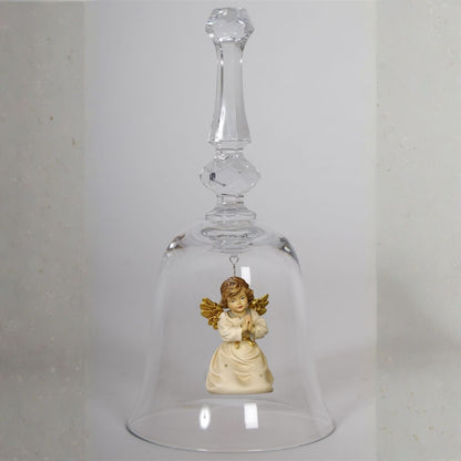 Kristallglocke 'Glockenengel Noten' | DM 9,5 x 18 cm | Glasglocke | Ahornengel bemalt