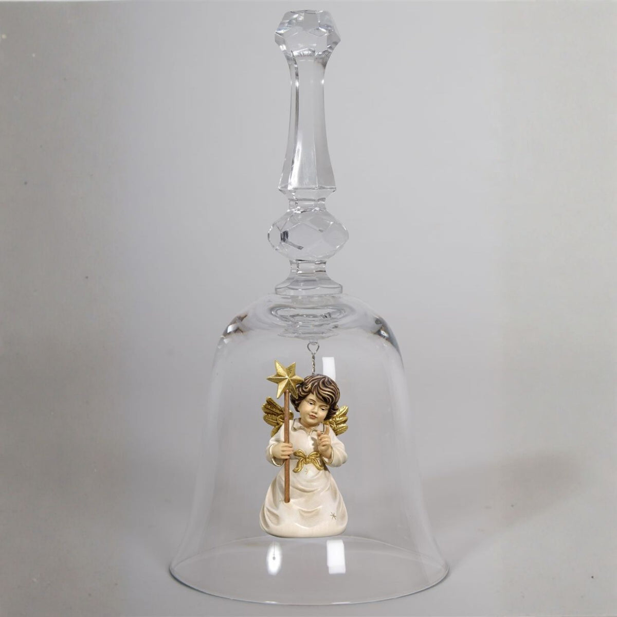 Kristallglocke 'Glockenengel Noten' | DM 9,5 x 18 cm | Glasglocke | Ahornengel bemalt