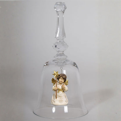 Kristallglocke 'Glockenengel Noten' | DM 9,5 x 18 cm | Glasglocke | Ahornengel bemalt