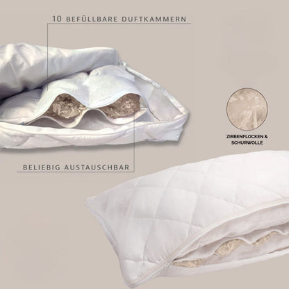 Physionight Duftschlafkissen 2 in 1  Dufteinlage Zirbe und Schurwolle | 40 x 80 cm