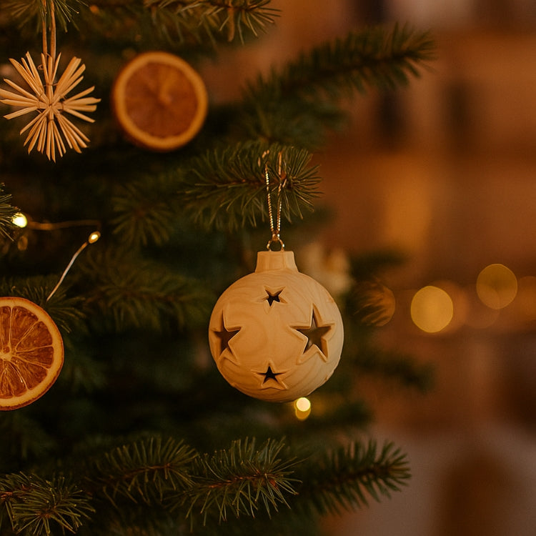 Weihnachtskugel | Sterne | hohl mit Aufhänger | Zirbenholz | Durchmesser 8 cm