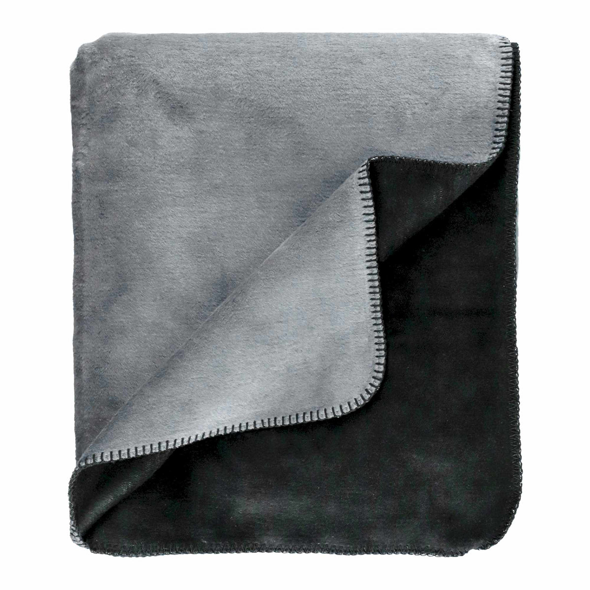 Fleecedecke 'Cover' | 150x200 cm | BW und PA | Anthrazit/Grau | Ziernaht-Umrandung | waschbar