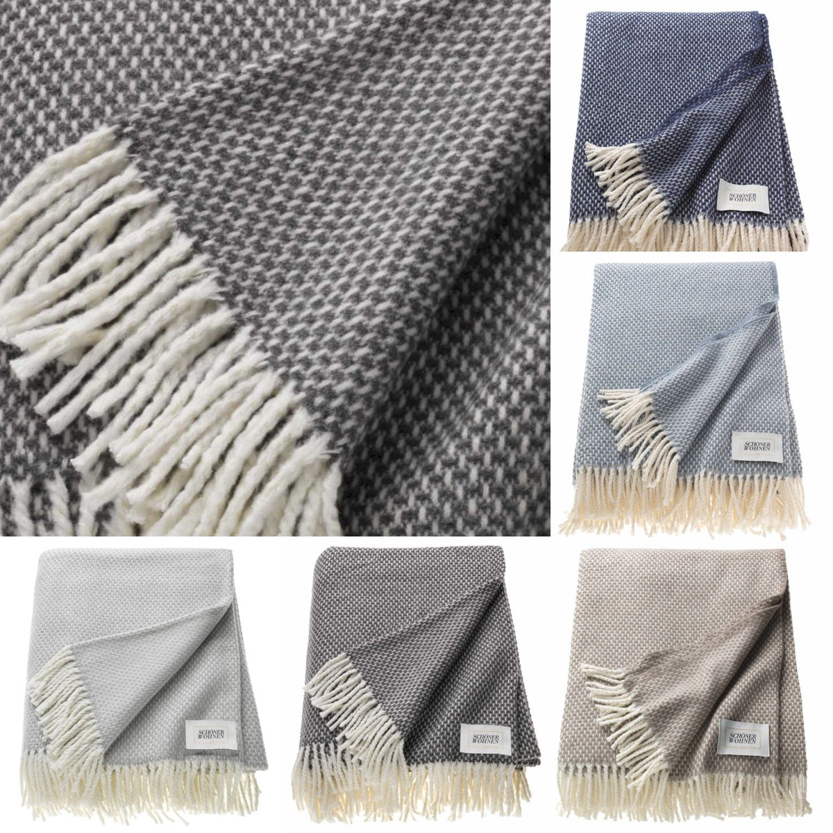 Kuscheldecke 'Zen' | 140x200 cm | BW und PA | Karo-Web-Muster | Hellgrau / Weiß |  waschbar