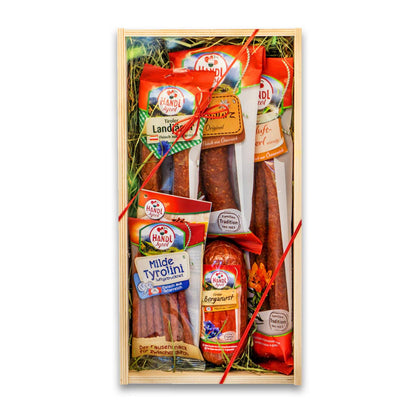 Genusskiste 'Lorbeer' | 5  Würste | 660 g | Holzkiste
