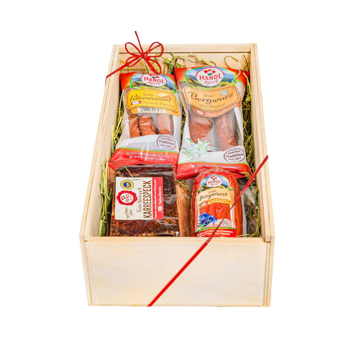 Genusskiste 'Koriander' | Speck,  Würste | 850 g | Holzkiste