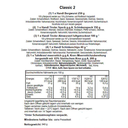 Genusspaket 'Classic2' | Speck,  Würste, Kren | 940 g | Holzkiste