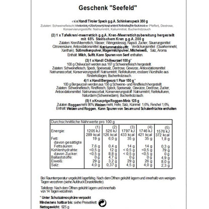 Genusspaket 'Seefeld' | Speck, Würste, Schüttelbrot, Kren | 925 g | Geschenkskorb