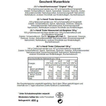 Wurzerlkiste | 4  Würste | 400 g | Holzkiste