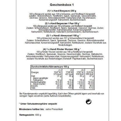 Genussbox 'Salz' | 4  Würste | 600 g | Geschenkskarton