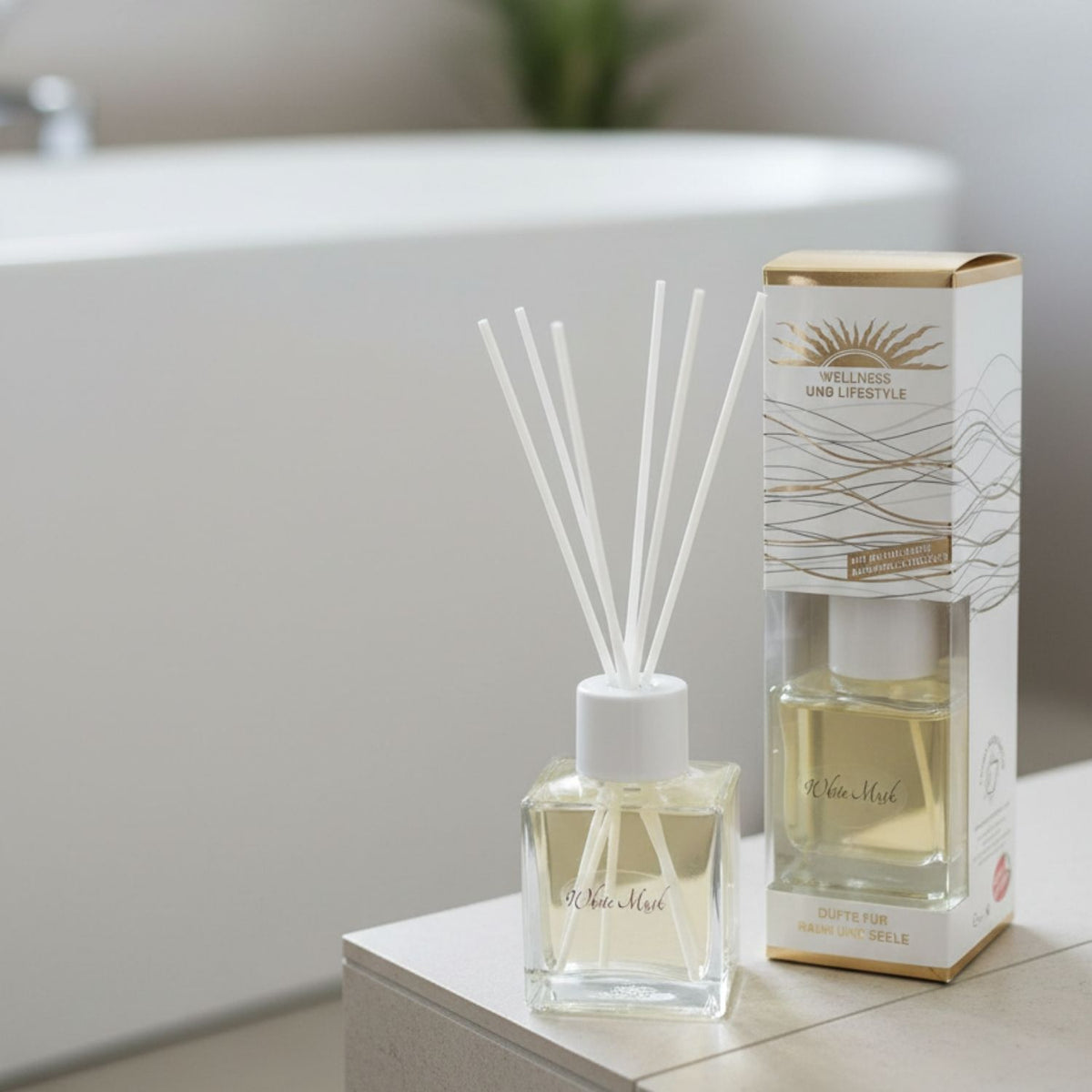 Raumduft 'De Luxe' | Ocean Fresh | 4eck-Glasdiffuser | Baumwollstäbchen |180 ml