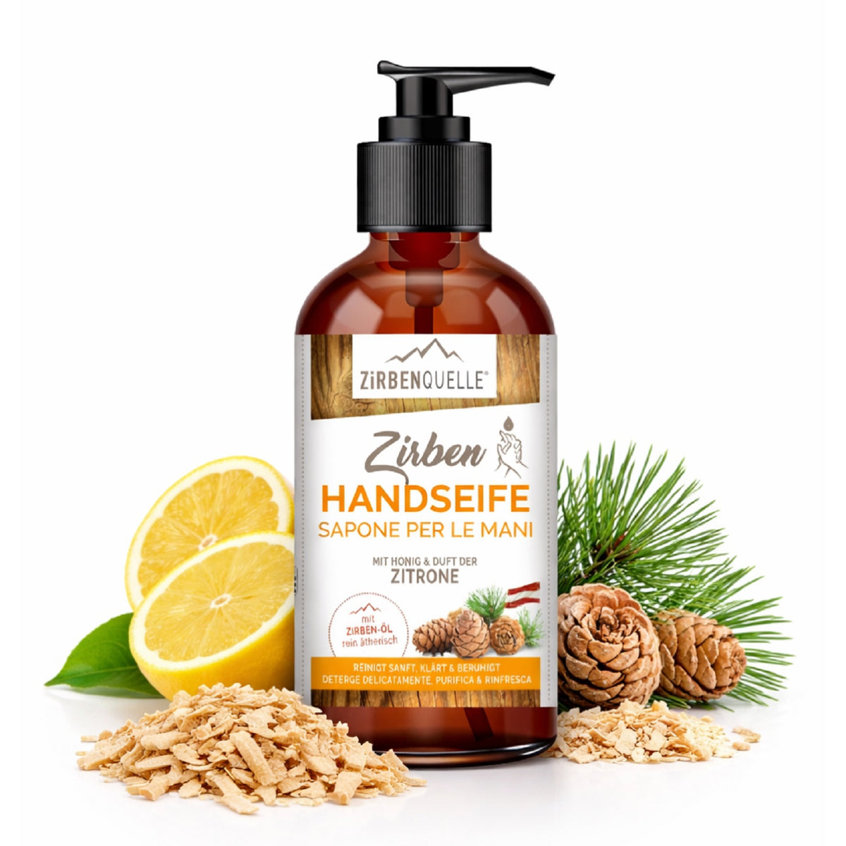 ZQ Zirben Handseife | 250 ml | Flasche mit Pumpspender