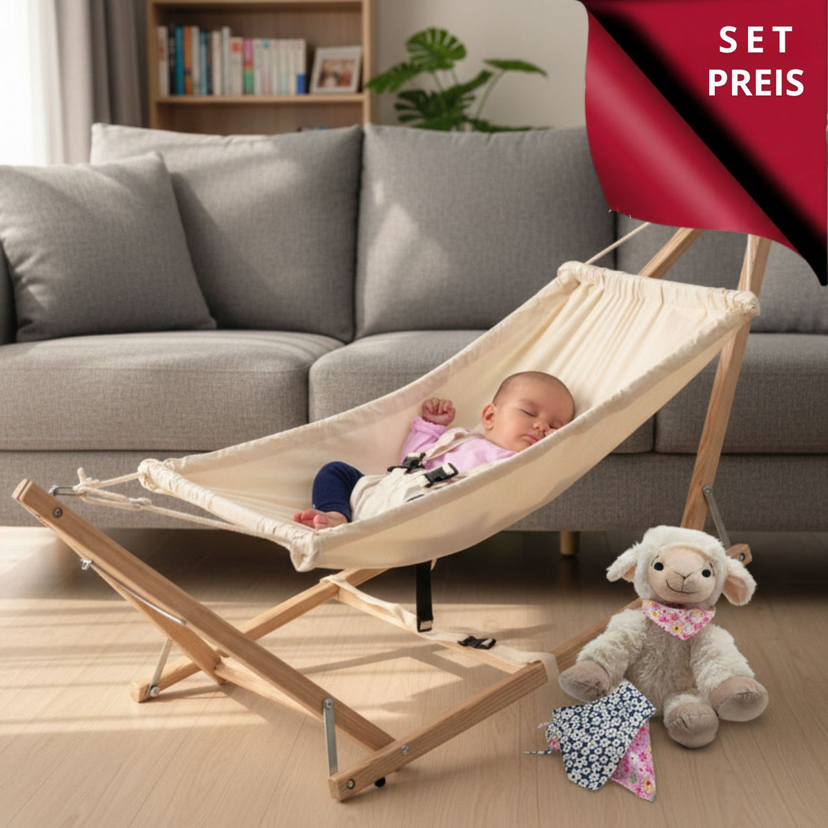 Set Baby | Babyhängematte 'Koala' | Stofftier 'Flora' | Rosa Halstuch