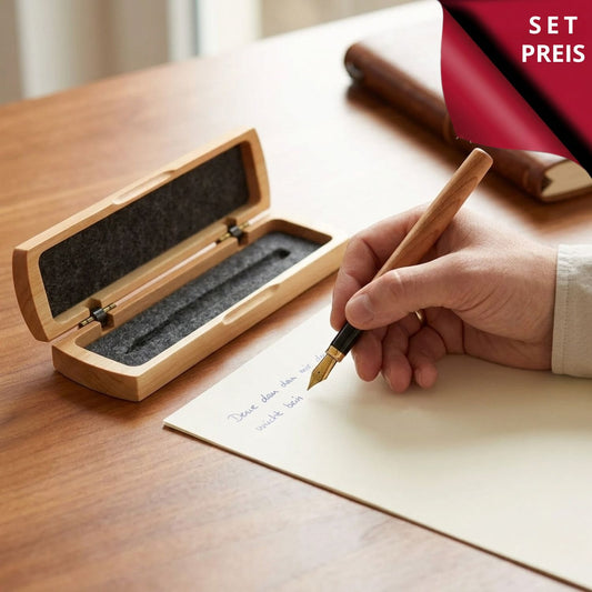 Set Füllhalter mit Tinten-Konverter und Etui aus Kirschholz geölt - Handarbeit aus Deutschland