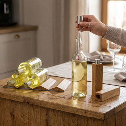 Set Weinregal silbergrau und Weinthermometer