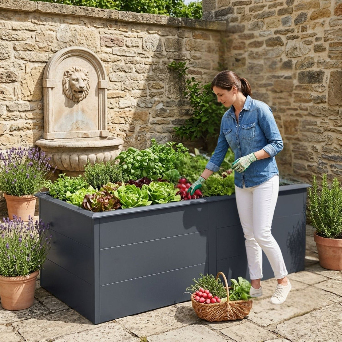 Hochbeet 'Galvan' | 150x75x77 cm  | anthrazit | integrierte Schneckenkante