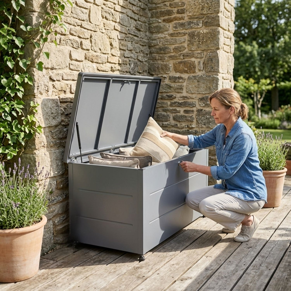 Kissenbox 'Galvan' | 136x66x75 cm  | anthrazit | Soft-Close | versperrbar