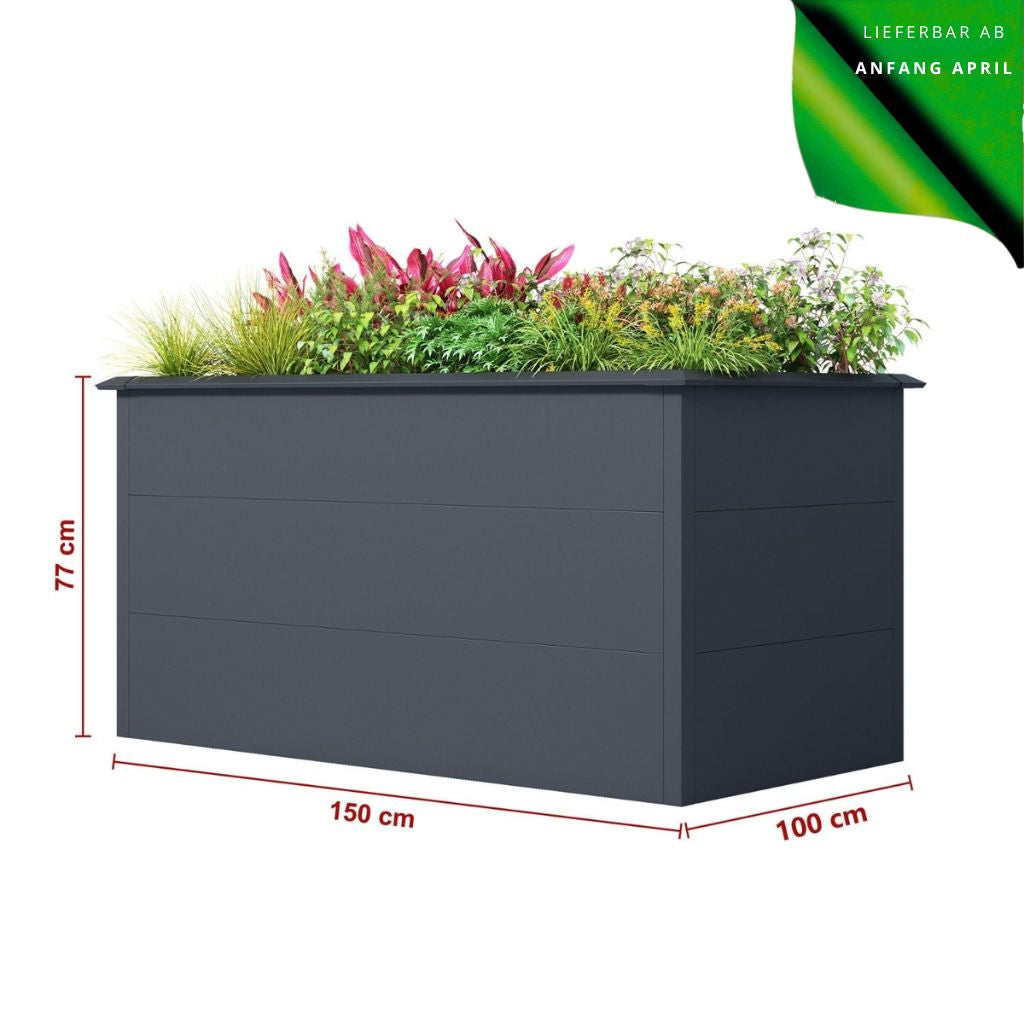 Hochbeet 'Galvan' | 150x75x77 cm  | anthrazit | integrierte Schneckenkante