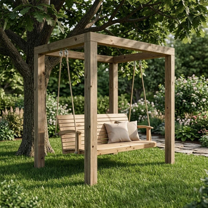 Hängebank 'Swing Times Light' -- Lärche 150x74x56 mit Polyhanfseil und 3 Sitzkissen gratis