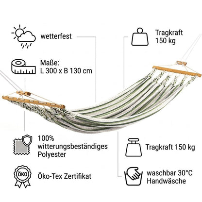 Einzelhängematte 'Wetterfest' - extrabunt 14 l witterungsbeständig | für Außenbereich geeignet 300 x 130 cm l Tragkraft 150 kg