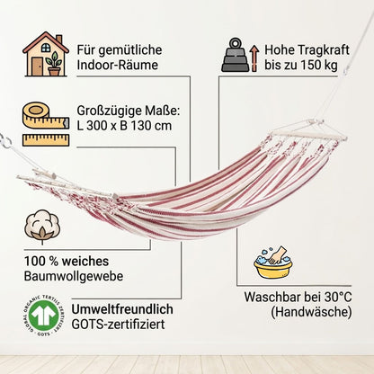 Einzelhängematte 'Relax' I weiß-uni 06 | L 300 x B 130 cm | 100% Baumwollgewebe