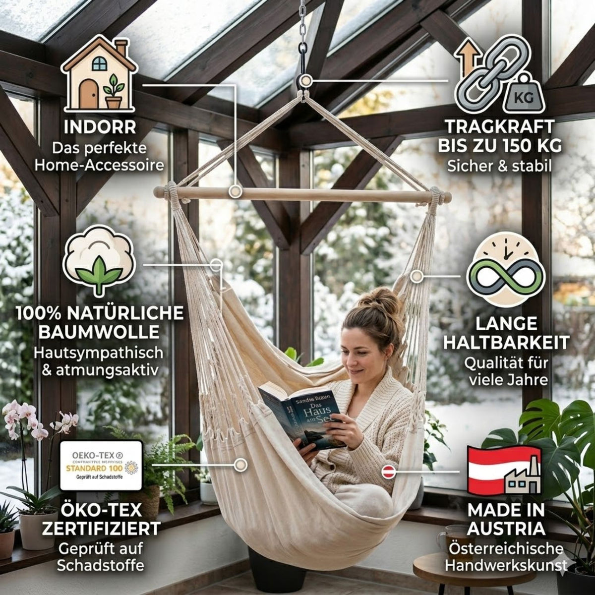 Hängesessel 'Chill out' - weiß-uni | 100% Baumwolle | Tragkraft max. 150 kg