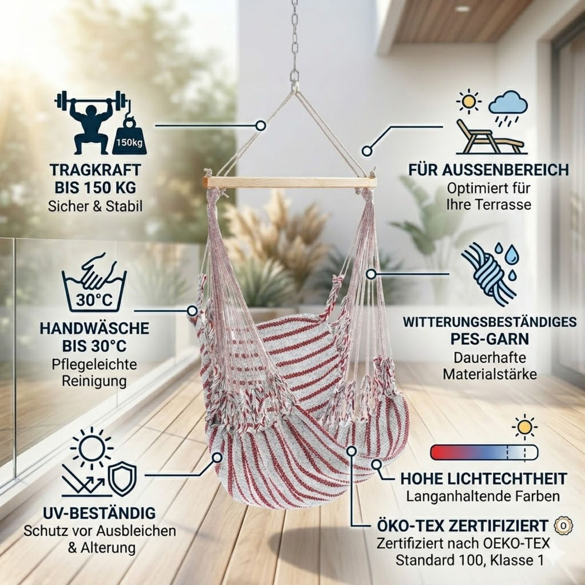 Hängesessel 'Wetterfest' | sehr witterungsbeständig | für Außenbereich geeignet 190 x 95 cm extrabunt 14