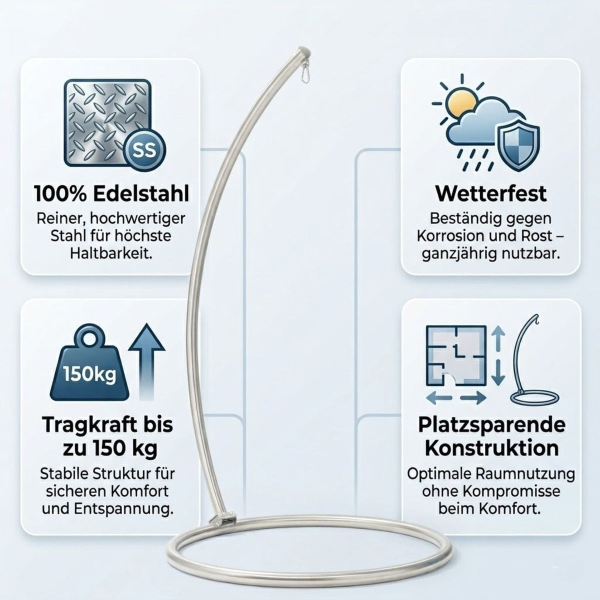 Hängesesselgestell 'Omega' | 100% Edelstahl poliert | H 240 x  B 130 cm