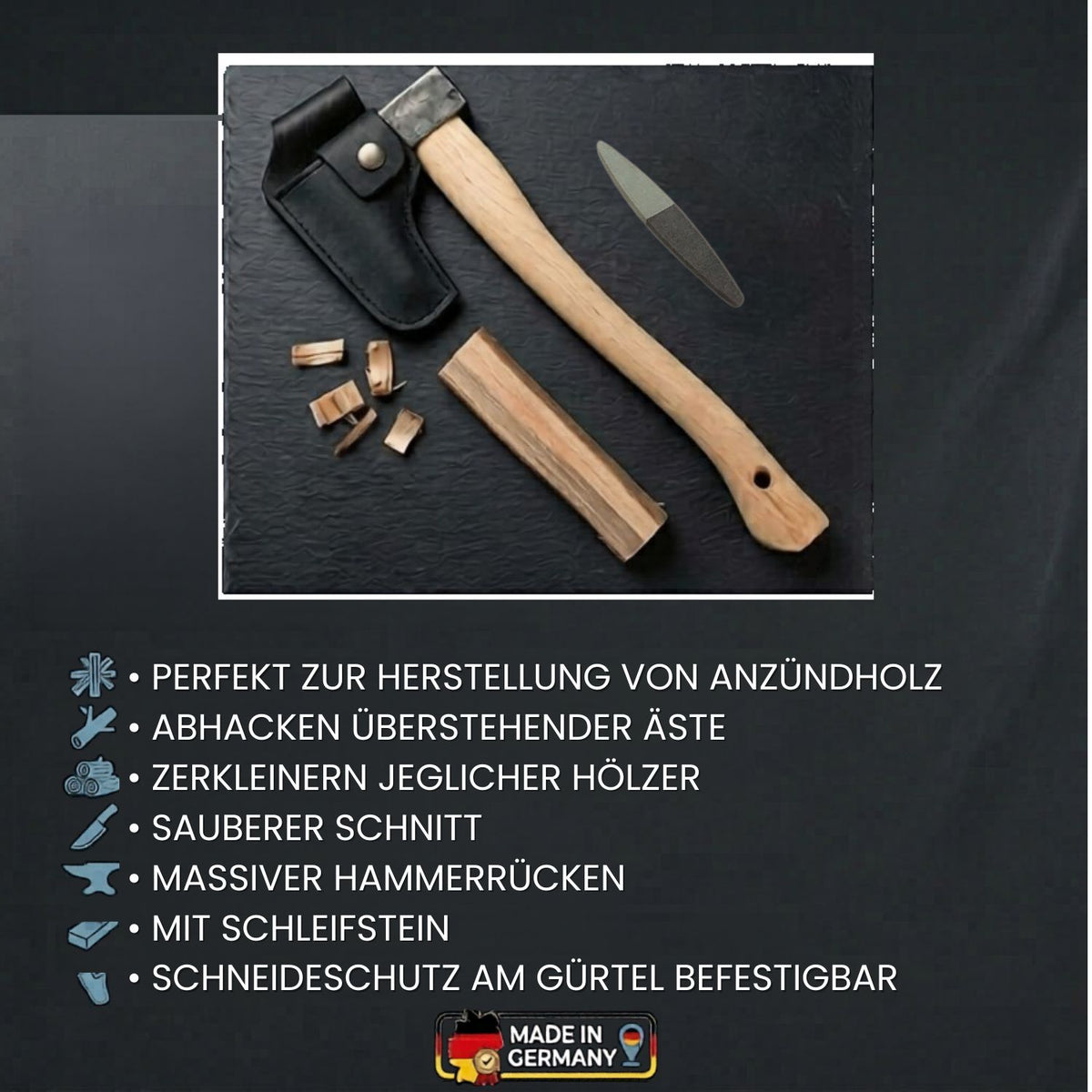 Handgeschmiedetes Gartenbeil 'Krafts'  38cm Stiel mit Schneideschutz Eschenholz