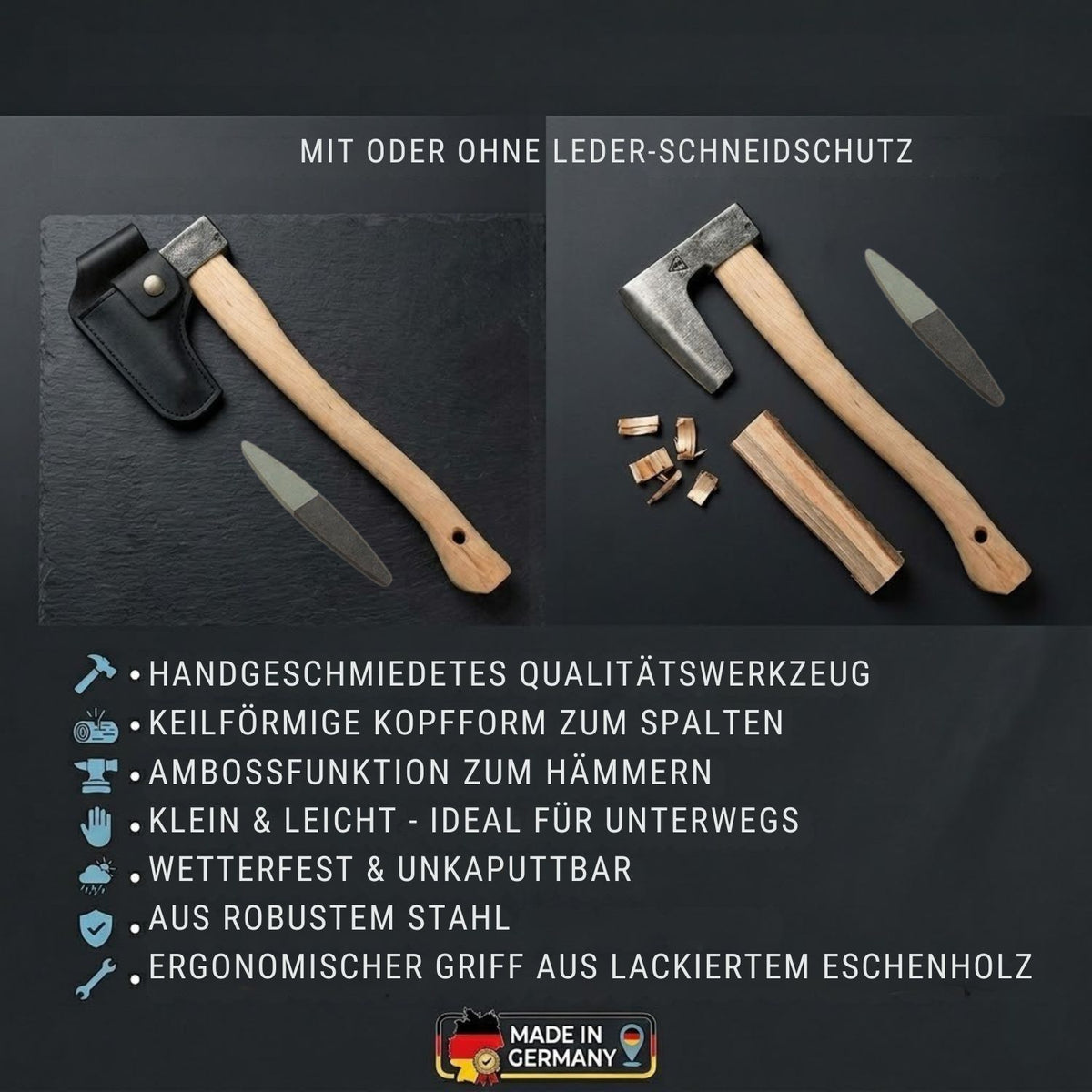 Handgeschmiedetes Gartenbeil 'Krafts'  38cm Stiel mit Schneideschutz Eschenholz