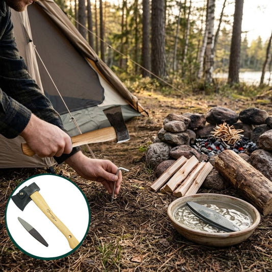 Campingbeil mit Lederschneidenschutz |  inkl. gratis Schleifstein
