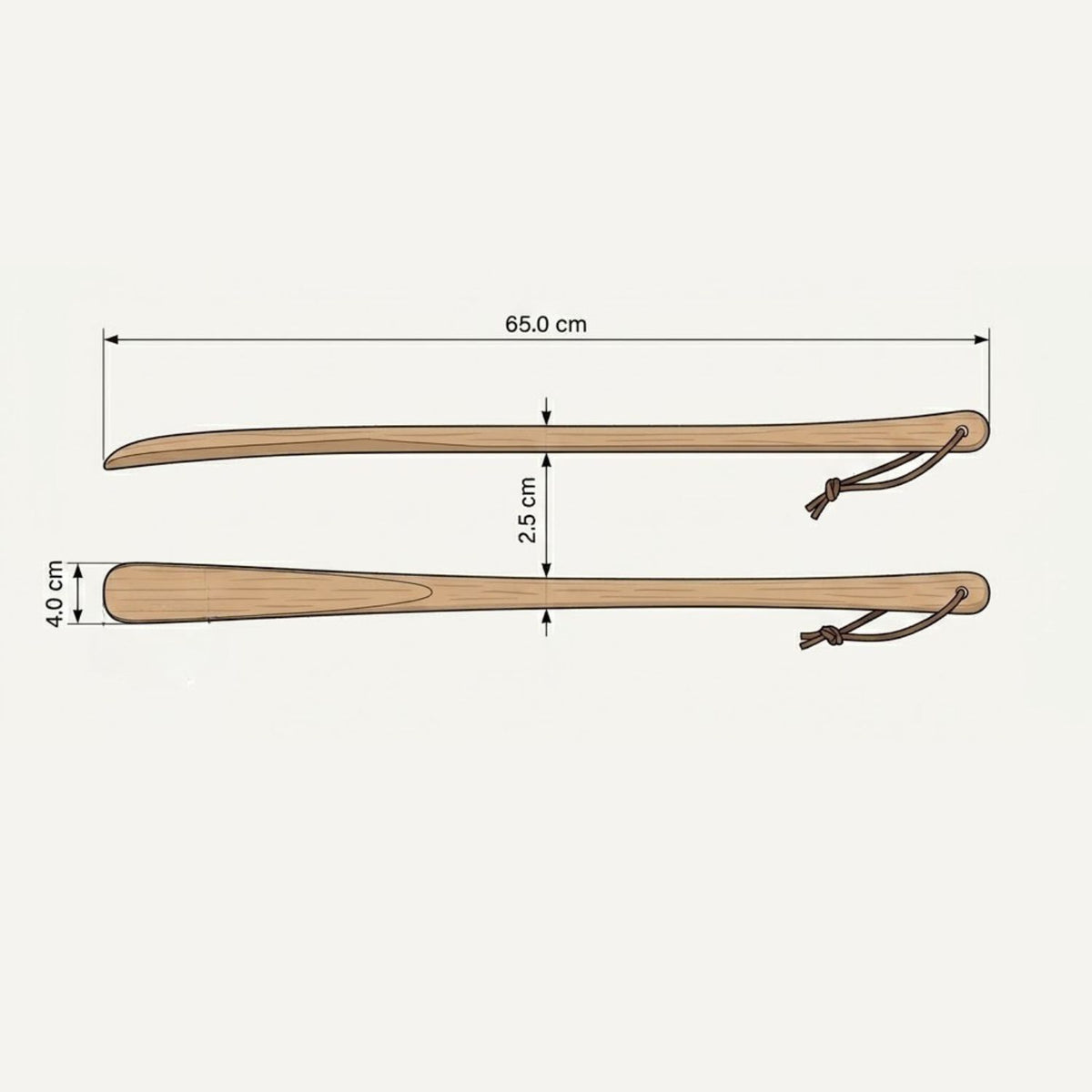 Schuhlöffel 'Urlaub am Bauernhof' | Buche geölt | Lederband | 65 cm