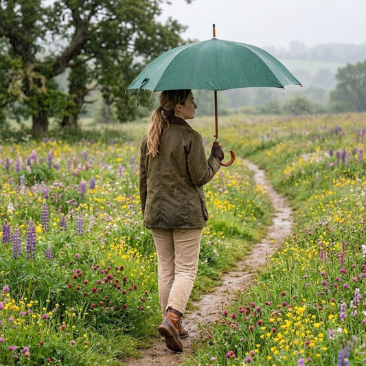 Regenschirm 'Urlaub am Bauernhof' | DM 119 cm | Stockschirm 95 cm | Holzgriff