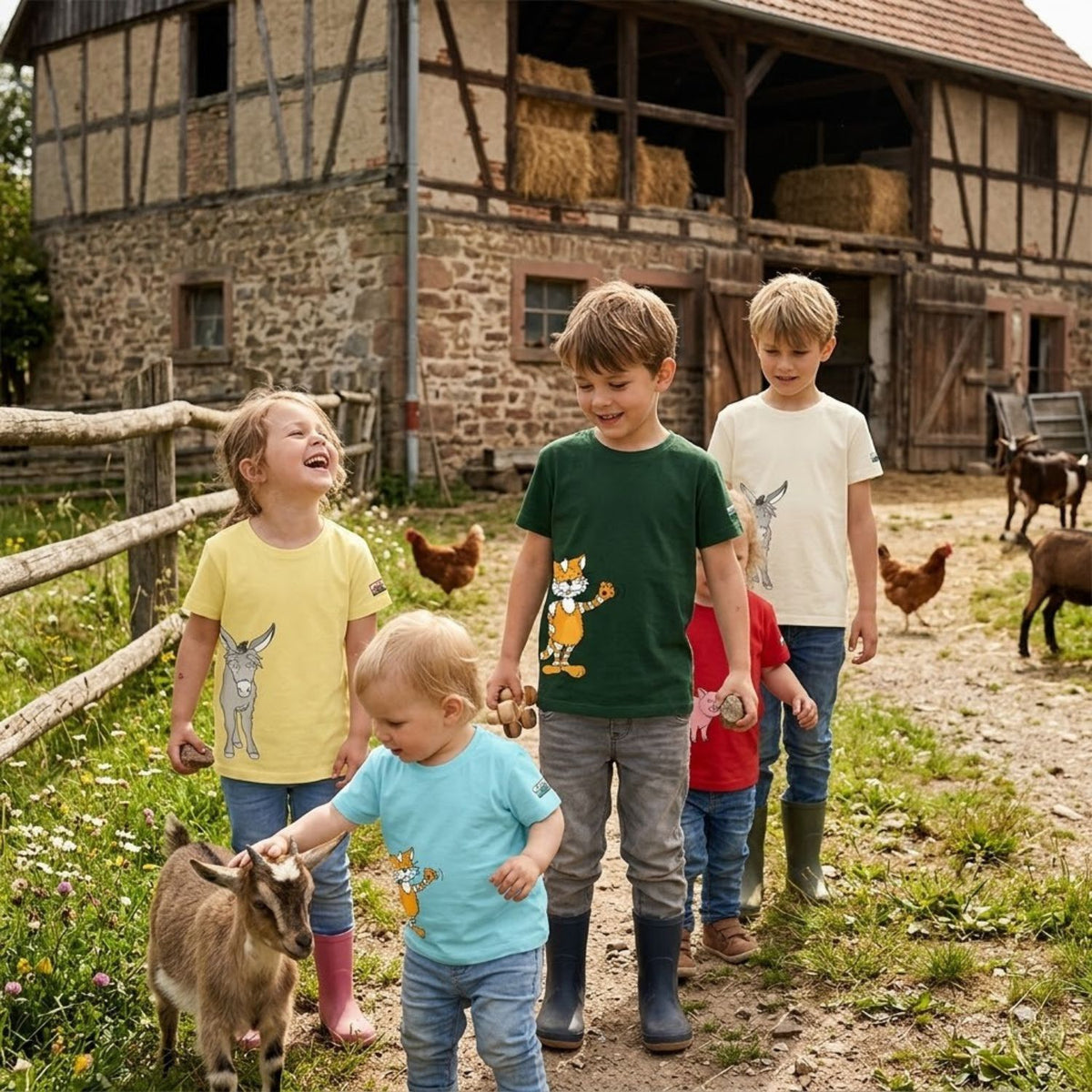 Kinder T-Shirt 'Urlaub am Bauernhof' | Bio-Baumwolle | Kater | grün | 92/98