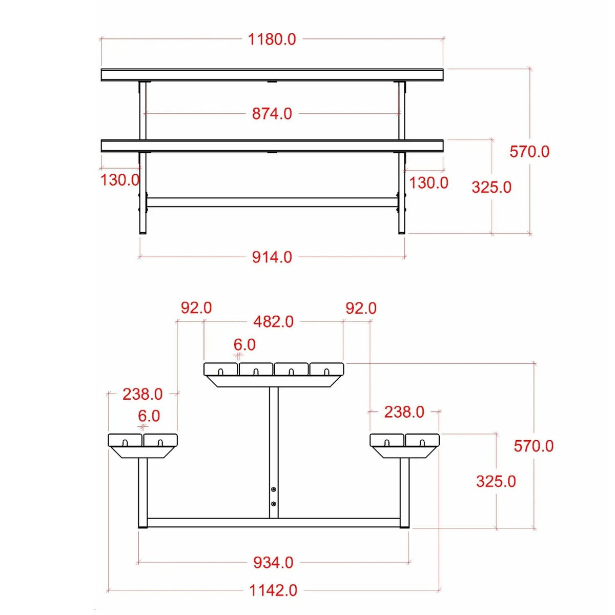 Gartenmöbel-Garnitur 'Basic Junior' | | 1 Tisch, 2 Bänke | fix | L 118 x B 114 x H 57 cm | ThermoWood®