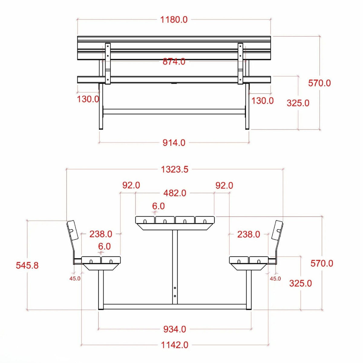 Gartenmöbel-Garnitur 'Basic Junior' || | Rückenlehne | 1 Tisch, 2 Bänke | fix | L 118 x B 132 x H 57 cm | ThermoWood®