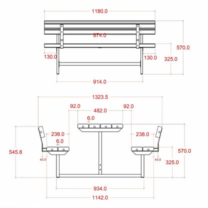 Gartenmöbel-Garnitur 'Basic Junior' || | Rückenlehne | 1 Tisch, 2 Bänke | fix | L 118 x B 132 x H 57 cm | ThermoWood®