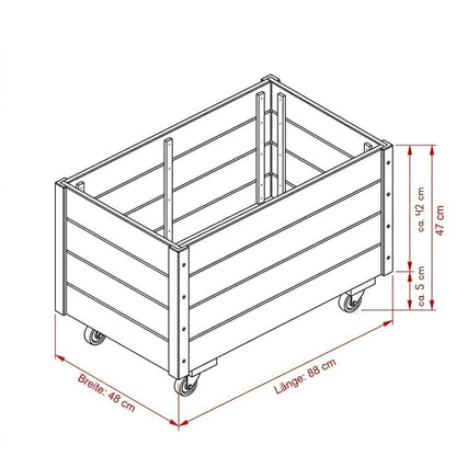 Pflanzkasten 'Basic' | Rollen | L 88 x B 48 x H 47 cm | Nadelholz | schwarz