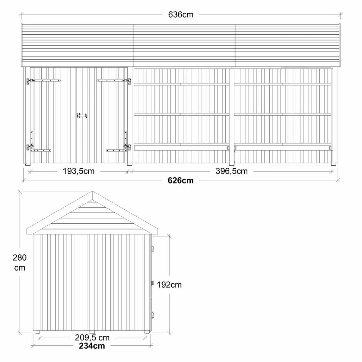 Gartenhaus 'Classic Multi' | 3 Module | L 626 x B 234 x H 192/280 cm | Holz unbehandelt | Dachpappe | 14,5 m² Europe