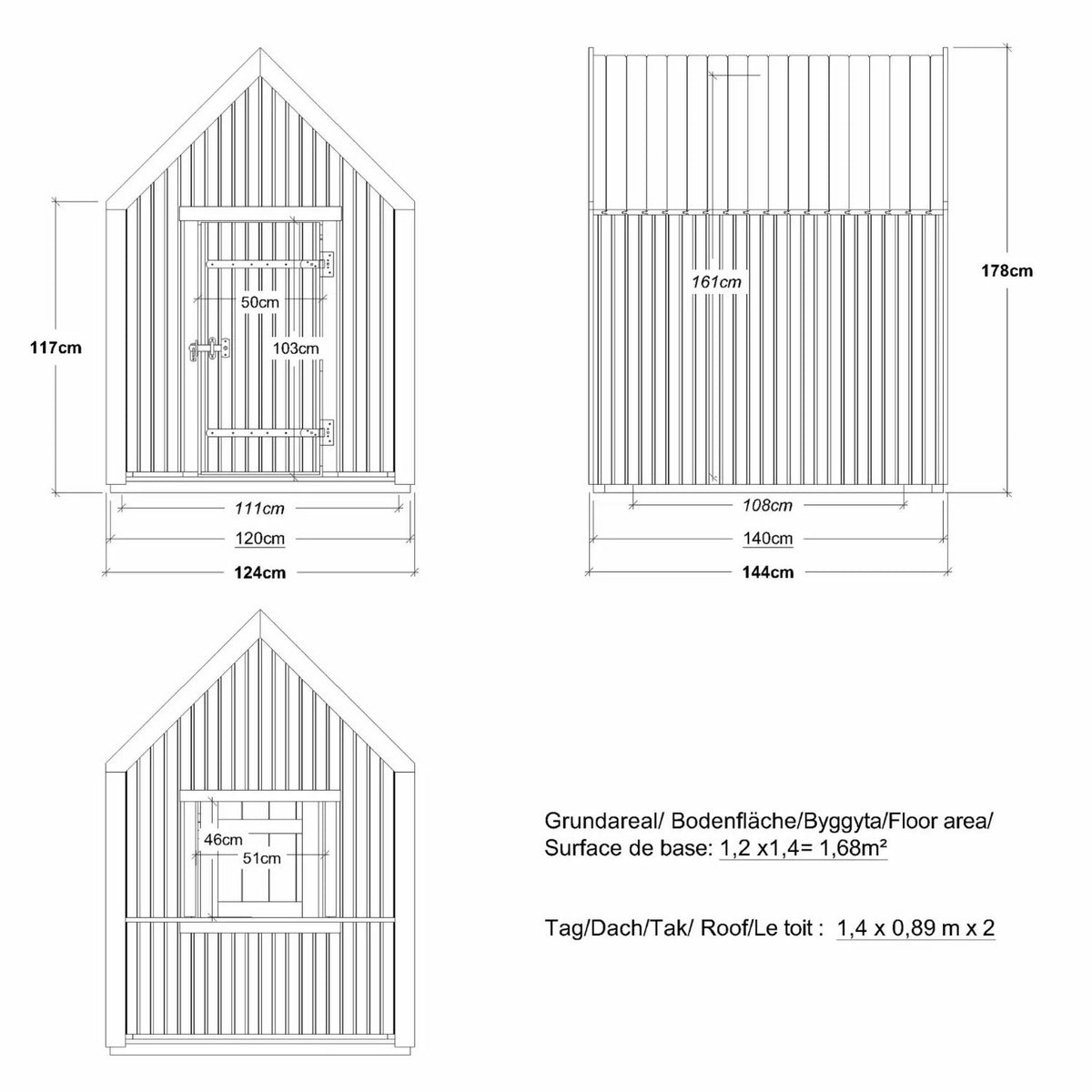 Spielhaus 'Classic' | mit Dachpappe | L 144 x B 124 x H 178 cm | unbehandelt