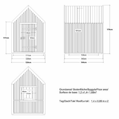 Spielhaus 'Classic' | mit Dachpappe | L 144 x B 124 x H 178 cm | unbehandelt