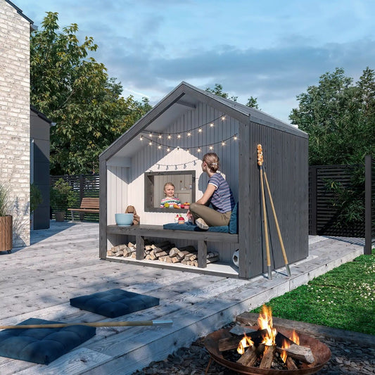Spielhaus 'Cozy' | mit Dachpappe | 1 Sitzbank | Spieltheke | L 184 x B 208 x H 212 cm | unbehandelt