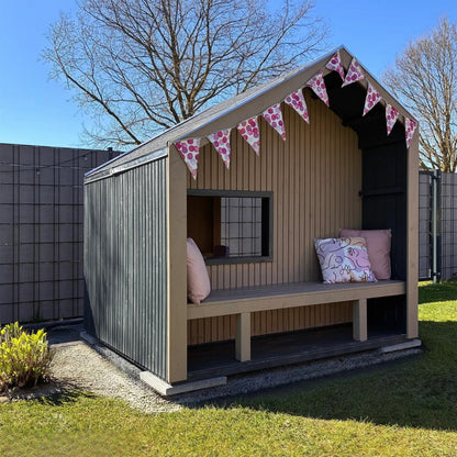 Spielhaus 'Cozy' | mit Dachpappe | 1 Sitzbank | Spieltheke | L 184 x B 208 x H 212 cm | unbehandelt